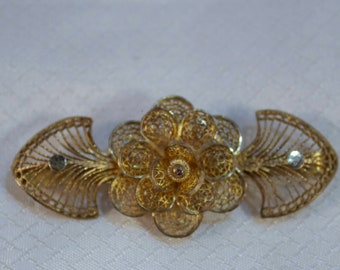 1930's Art Deco Filigree Silver Flower Brooch