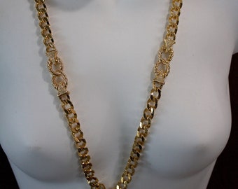 Vintage 1980's Christian Dior Gold Plated Link 34" Necklace with Twisted Rope and Crystal Links