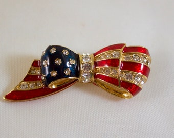 Vintage Carolee Patriotic Flag Bow Brooch