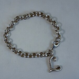 Vintage Sterling Rolo Link Bracelet With Letter L Charm, Charm Bracelet