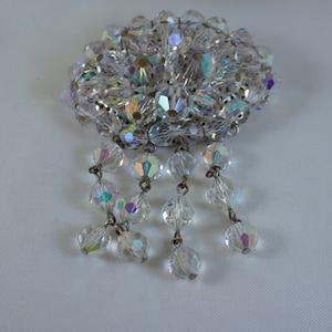 Vintage Crystal AB Cha-Cha Brooch with Matching Clip Earrings