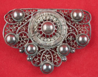 Vintage Victorian Filigree Silver Belt Buckle