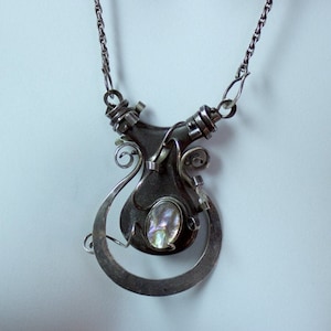 Artisan Modernist Brutalist Sterling, Ebony and Mother of Pearl Pendant Necklace