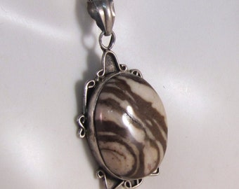 c1970's Landscape Jasper and Sterling Pendant, 30" Box Chain Necklace