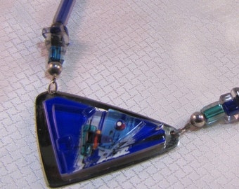 Artisan Fused Glass, Glass and Silver Bead Necklace, Signed Art Glass Necklace