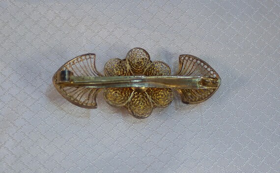 1930's Art Deco Filigree Silver Flower Brooch - image 3