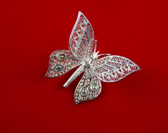 Vintage VanLou Germany Filigree Sterling Silver Articulating Butterfly Brooch
