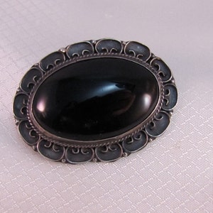 Vintage MEXICO CITY Sterling Onyx Pendant/ Brooch Eagle 1