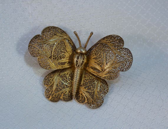Vintage c1950's Filigree Silver Butterfly Brooch … - image 5