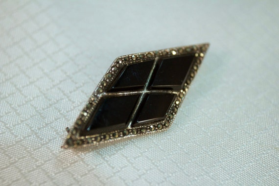 Vitnage Art Deco Diamond Shape Sterling, Onyx and… - image 2