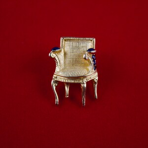 Rare 1990&#39;s Karl Lagerfeld Iconic Gold Plated Miniature Louis the 14th  Chair Brooch-Pin