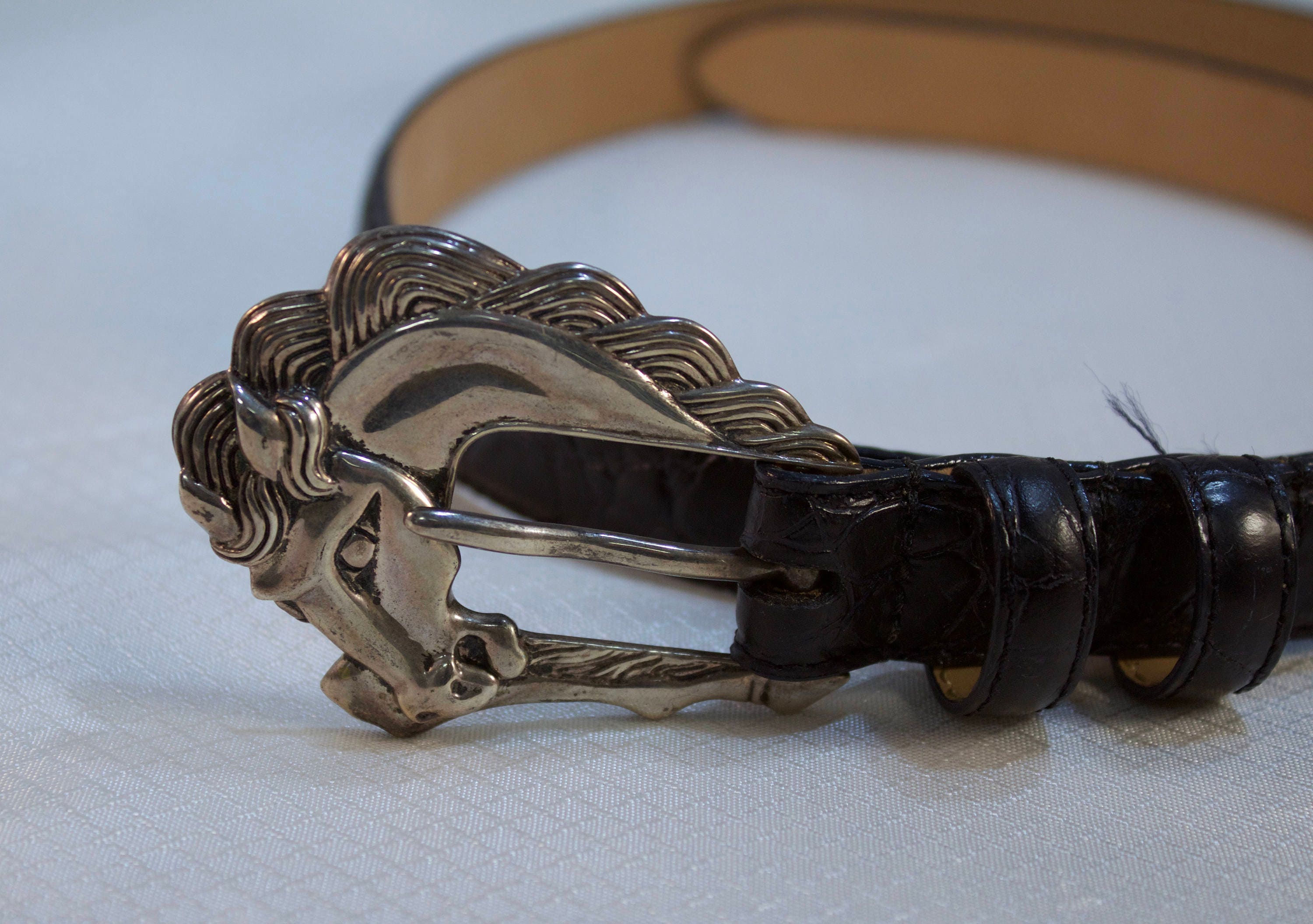 WCM New York Ladies Leather Belt With Sterling Horse Belt 
