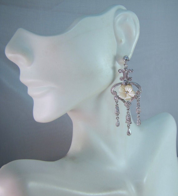 c1980's Sterling Victorian Styled Chandelier Earr… - image 1