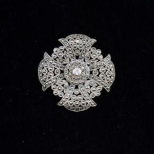 Vintage Sterling and Marcasite Maltese Cross Brooch