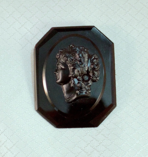 c1900-1910 Victorian Mourning Black Glass Cameo B… - image 1