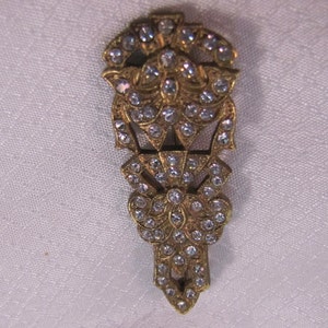 Vintage Art Deco Brass and Rhinestone Brooch