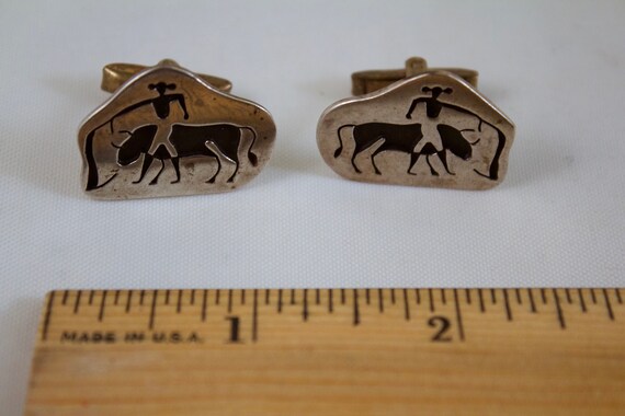 Vintage Taxco Mid Century Sterling Cufflinks with… - image 5