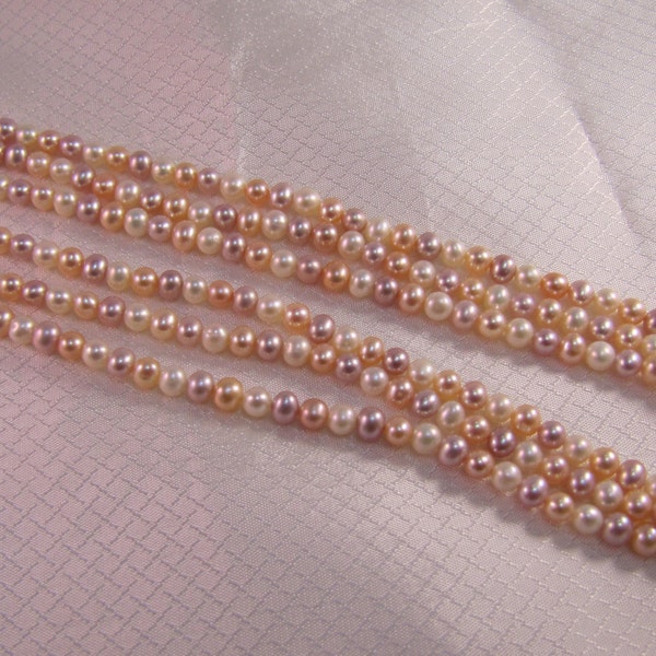 Triple Strand 6mm Lavendar, Pink and White  Freshwater Pearl Necklace with 14kt White Gold Clasp