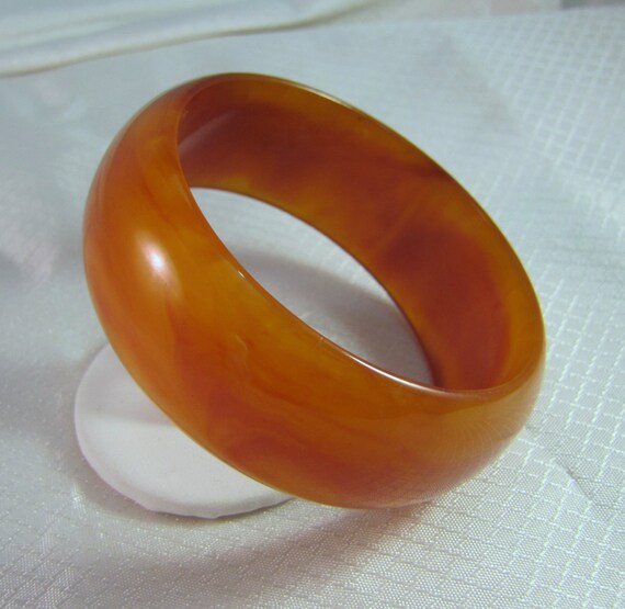 Honey Color Wide Bakelite Bangle Bracelet - image 1