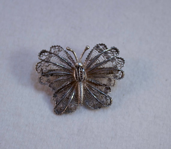 Vintage Filigree Silver Butterfly Brooch - Etsy