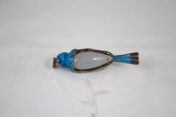 Vintage Chinese Export Enameled Silver Blue Bird … - image 3