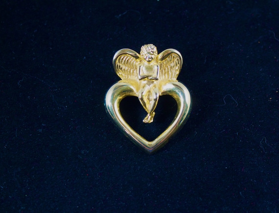 Givenchy 1980's Gold Plated Cupid and Heart Brooch - image 2