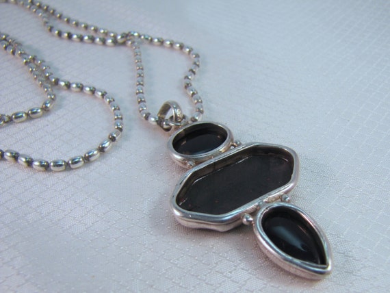 Bali Carved Obsidian, Onyx Sterling Pendant and S… - image 3