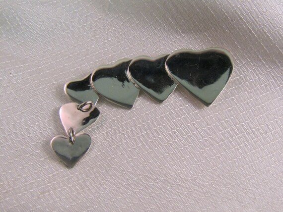 Vintage Taxco Graduated Sterling Hearts Brooch - image 4