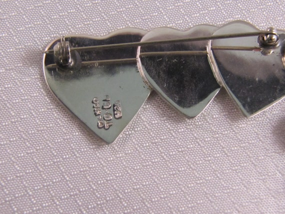 Vintage Taxco Graduated Sterling Hearts Brooch - image 3