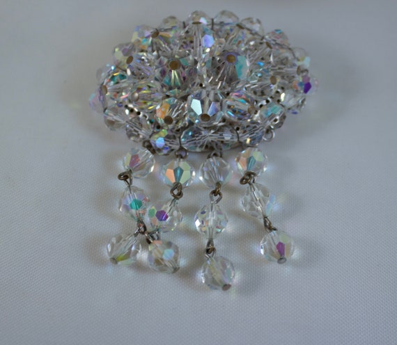 “Cha-Cha” vintage brooch Vintage Cha Cha Brooch Pin Flower Teal & Crystal Beads MCM  main image 3