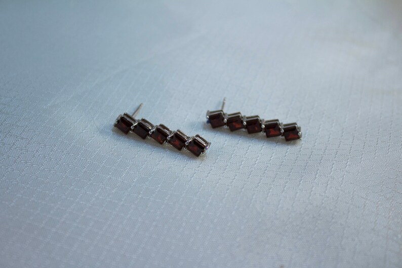 5 Stone Bali Sterling and Garnet Dangle Earrings
