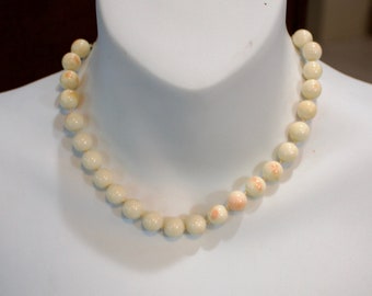 Rare Vintage Ciner Faux Angel Skin Coral Bead Necklace - Imperfect
