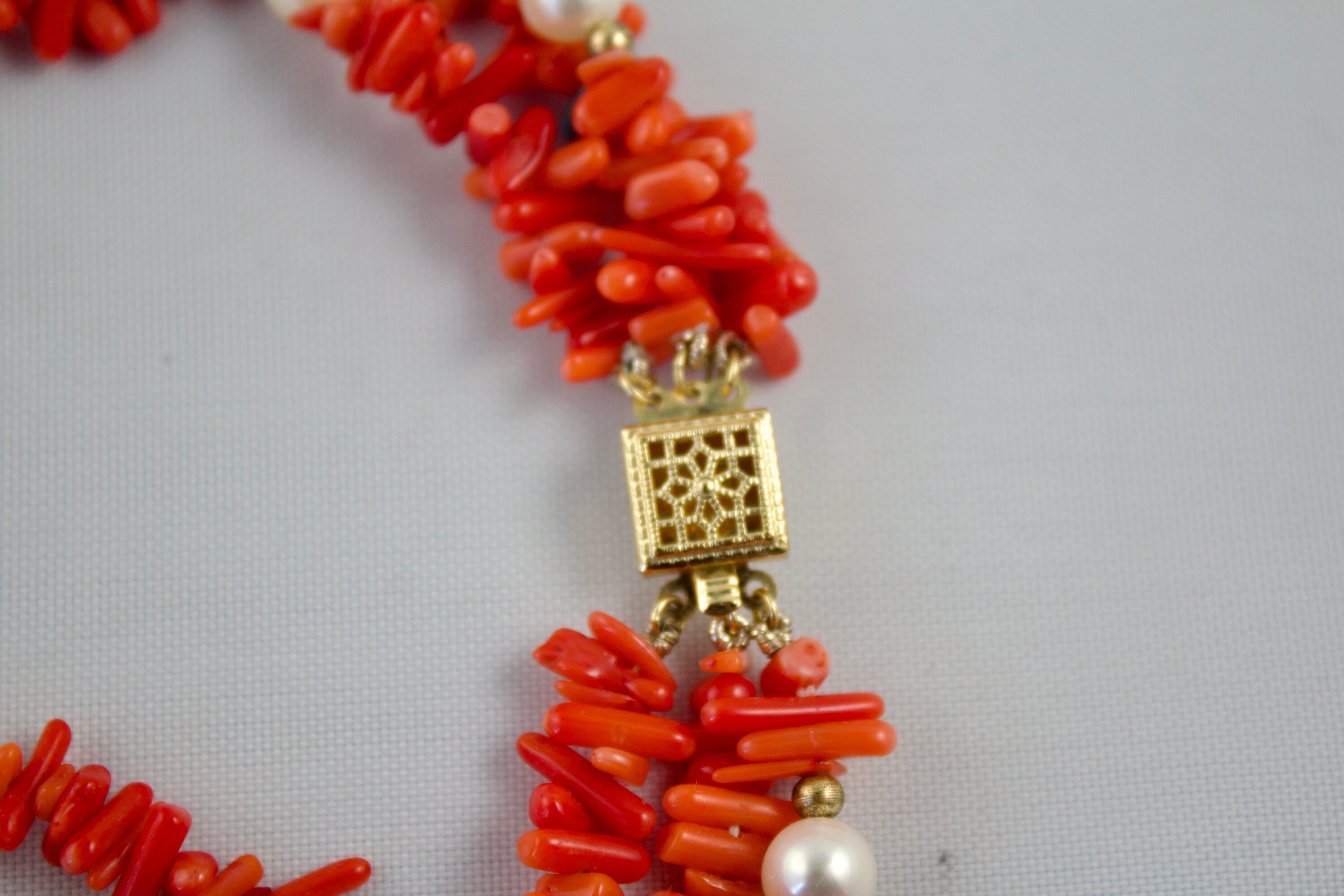 Collana E Bracciale In Perle Di Corallo Arancione 4mm &ndash; Set Gioielli Donna, Fatto A Mano, Argento Placcato