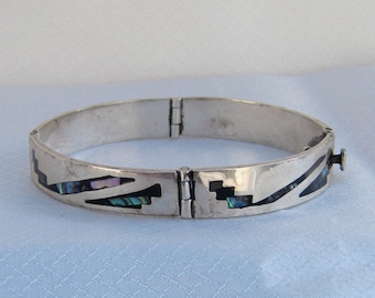 Bracelet Ancien En Argent Massif 925 Avec Nacre Abalone - Ormeau Link, Occasion