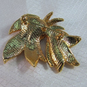 Vintage Designer Fashion Leaf Brooch with Crystal Embellishments image 2