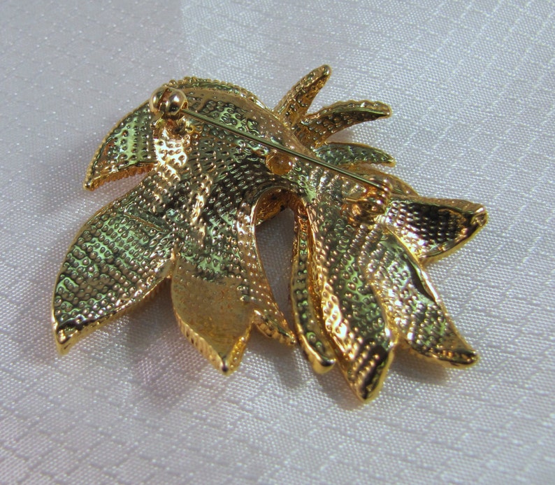 Vintage Designer Fashion Leaf Brooch with Crystal Embellishments image 2