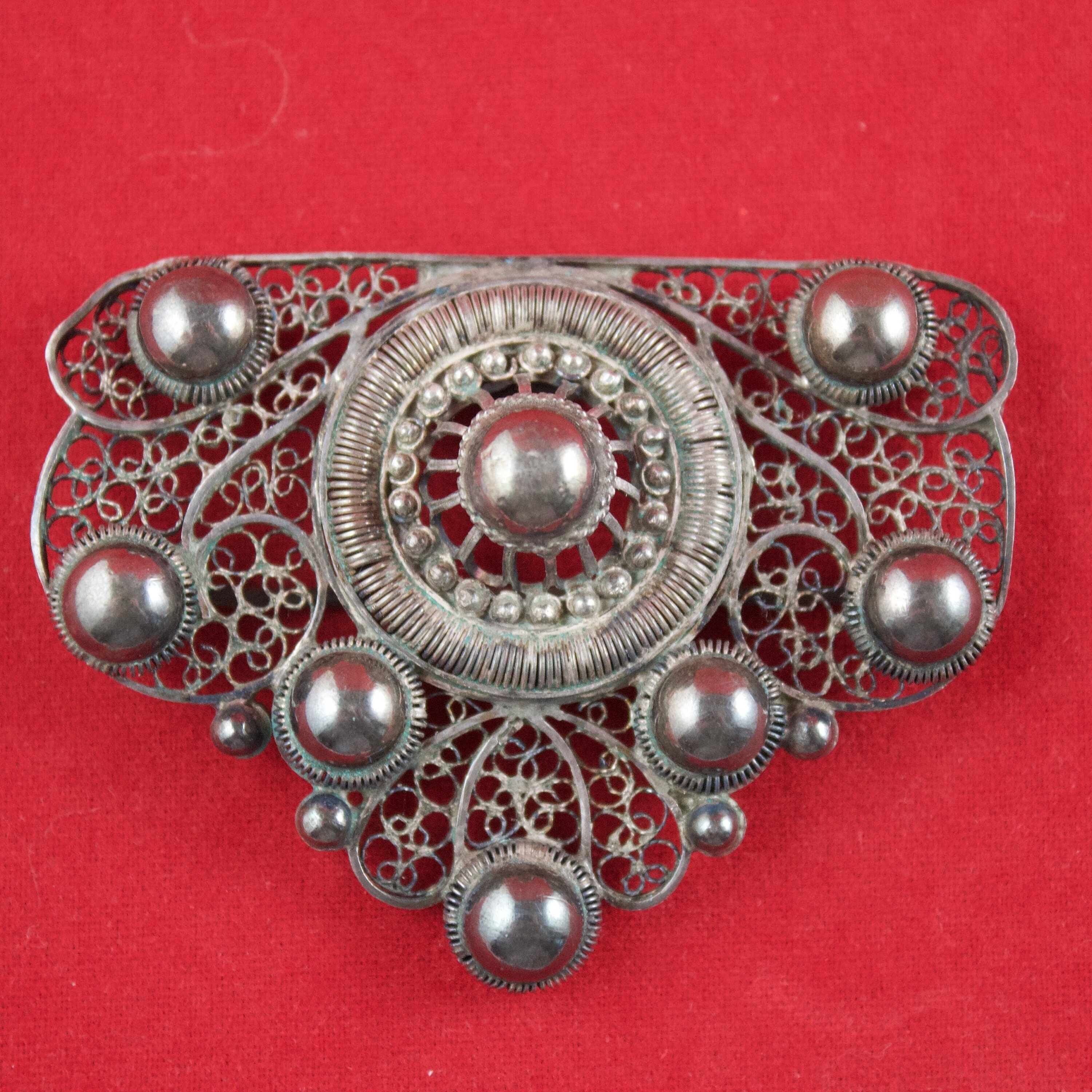 Vintage Solid Metal Silver-Tone Belt w/ Hinged Ornate Filigree Detailed Panels PC Antique Ottoman Silver Belt – Turkish Filigree Buckle  main image 2