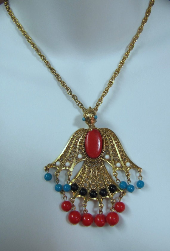 1960's Rising Phoenix Pendant and Gold Plated Cha… - image 1