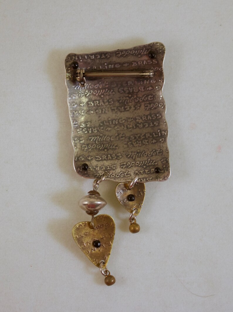 Millodot Jane Carpenter Sterling Silver and Brass Handcrafted Brooch with Figural Dancer and Hearts