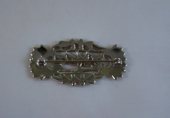 Vintage Art Deco Rhodium Plated Throat Brooch, Re… - image 3