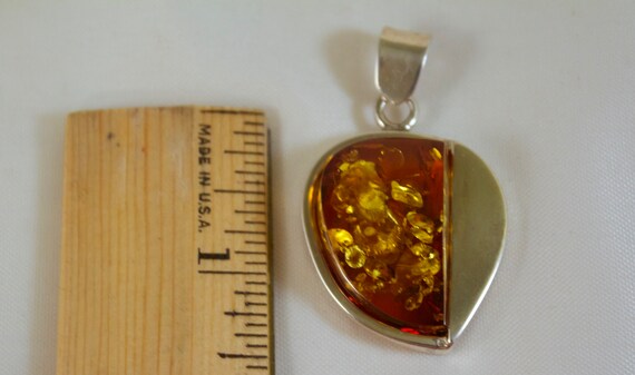 Vintage Baltic Honey Amber Sterling Pendant - image 2