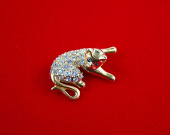 Rare Vintage Krementz Gold Plated Pavee' Crystal Cat Brooch