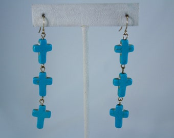 Southwestern Turquoise Cross Dangle Earrings