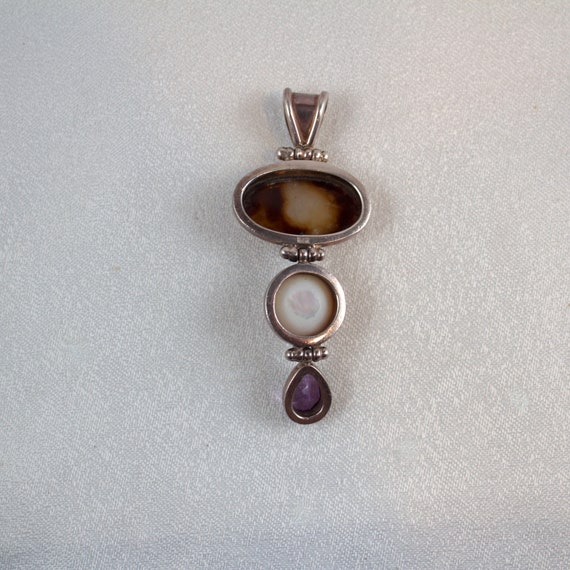 Smokey Druzy, Pink Mabe Pearl, and Amethyst Sterl… - image 3