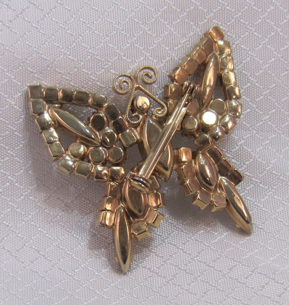 Juliana Style Topaz and Gold Rhinestone Butterfly… - image 4