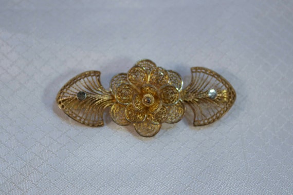 1930's Art Deco Filigree Silver Flower Brooch - image 1