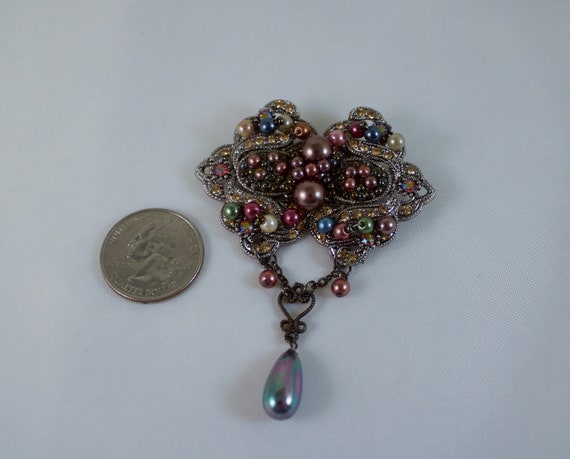 1980's Victorian Inspired Faux Pearl Beaded Brooc… - image 2