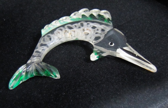 Rare 1950's Hand Carved and Painted Clear Lucite M