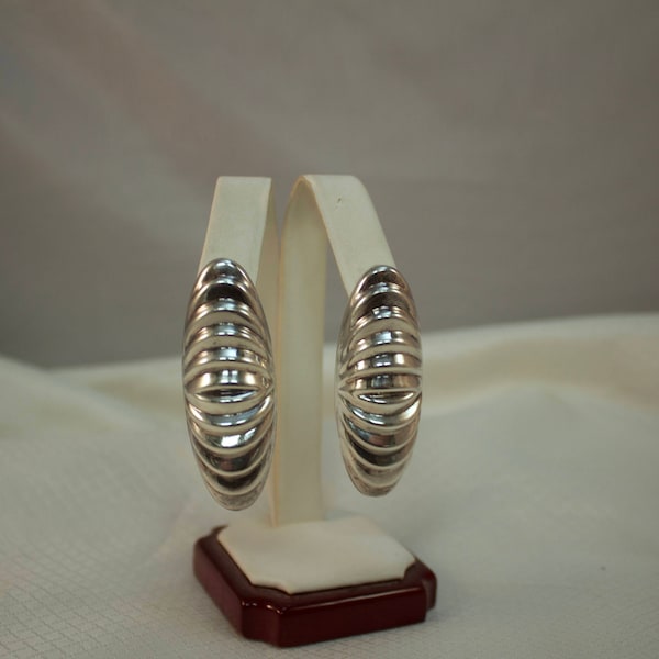 Designer Julia Booth, Modernist Sterling Ribbed Earrings