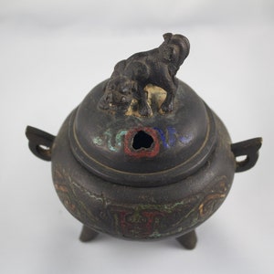 c1800 Japanese Champleve Enamel Bronze Foo Dog Incense Burner